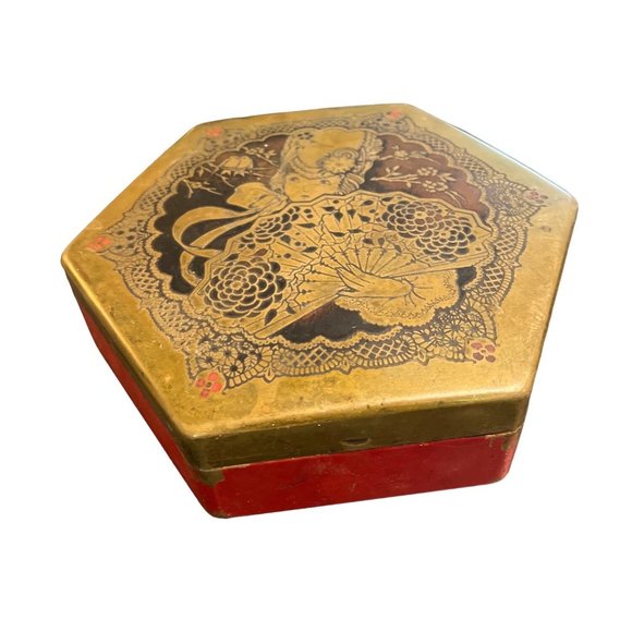 ArtStyle Chocolate Co Other - Vtg ArtStyle Chocolate Co Metal Footed Tin Art Deco Style Octagon Hinged Trinket